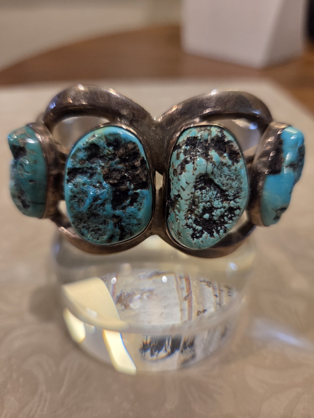 Vintage Turquoise Stone Sterling Silver Cuff Bracelet